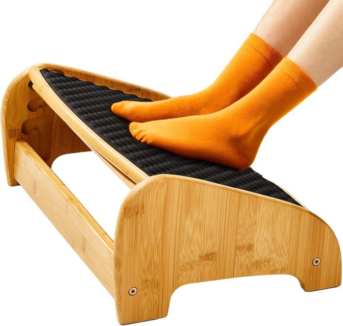 HUANUO Bamboo Under Desk Footrest with Massage Surface